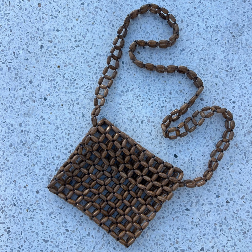Wooden Beaded Crossbody Bag